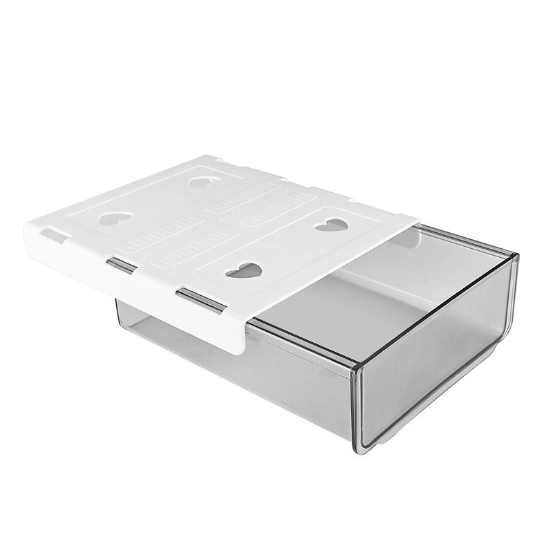 Empty under-desk drawer organizer with mounting plate shown on a white background