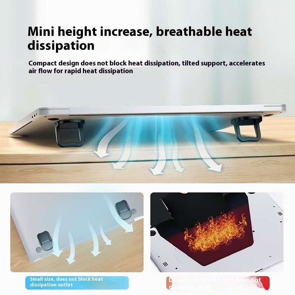 Laptop elevated on two kickstands with illustrated airflow underneath