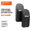 Two black portable laptop kickstands folded flat