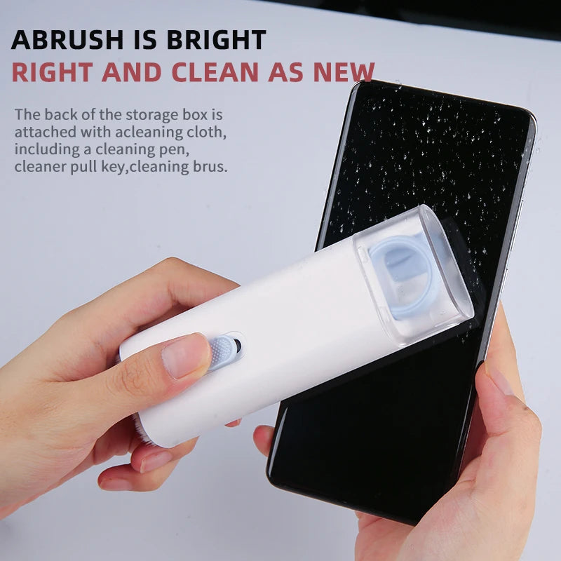 Electronics cleaning kit wiping a phone screen