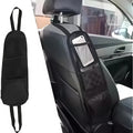 Black car seat side organizer pouch installed beside a vehicle seat.