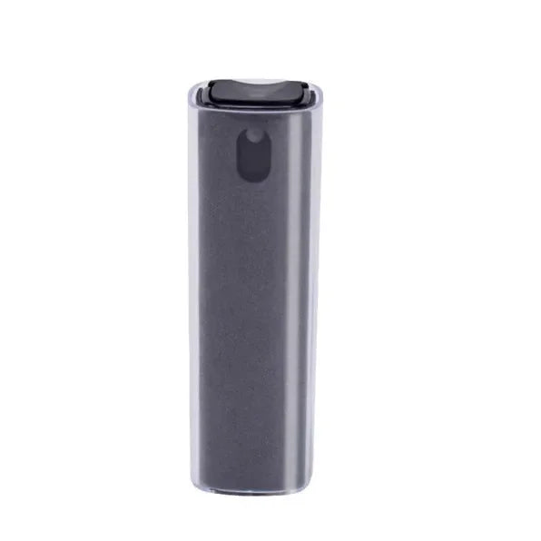 Grey microfiber screen cleaner inside its clear protective case