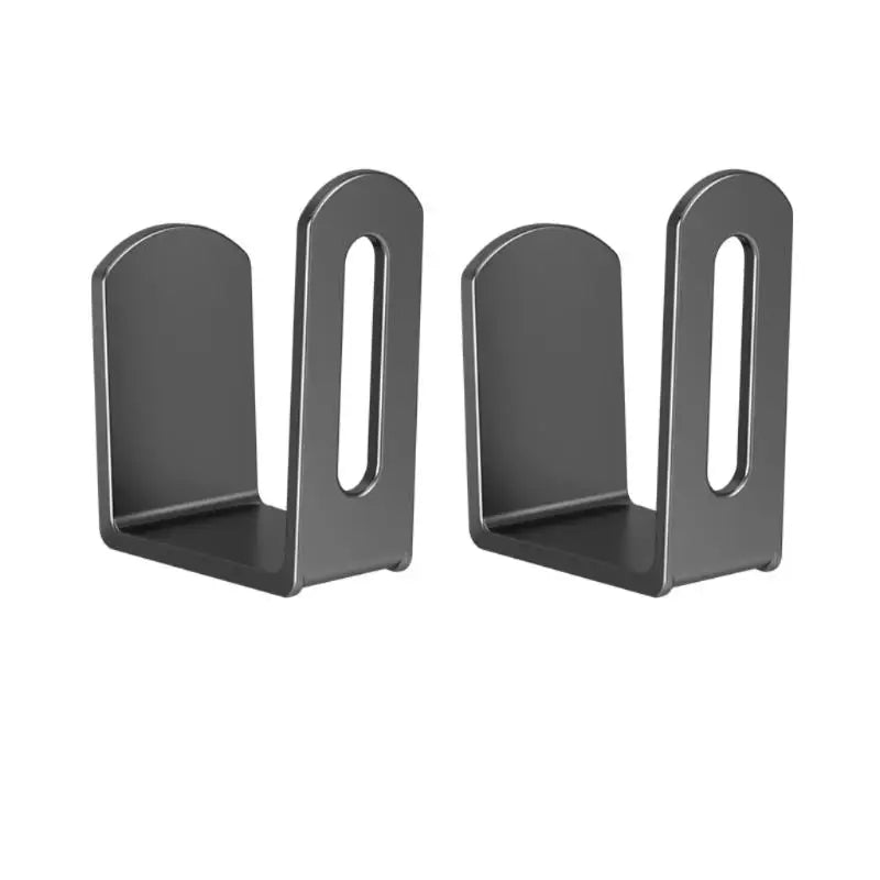 Two dark gray router storage brackets shown on a white background.