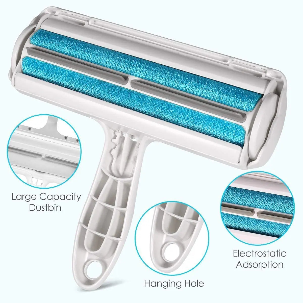 Reusable pet hair remover roller close-up showing cleaning surface