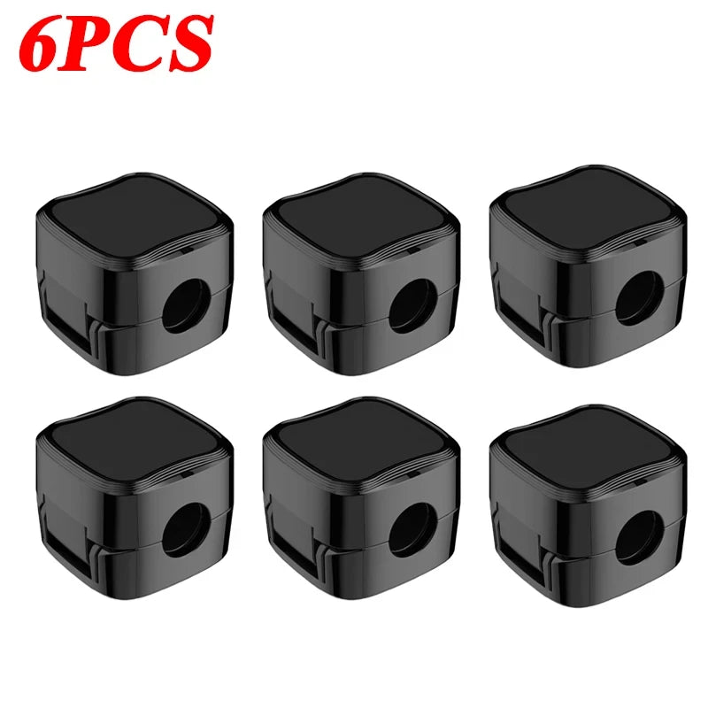 Six black magnetic cable organizer clips shown on a white background