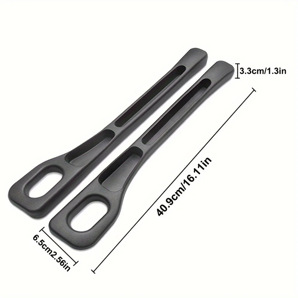 2-pack of black car seat gap filler organizers on white background with dimensions: 40.9cm (16.11in) long, 6.5cm (2.56in) wide, 3.3cm (1.3in) thick