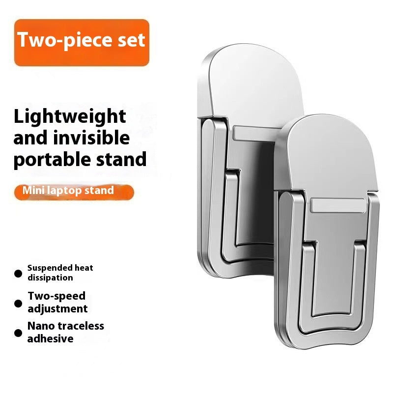 Two silver portable laptop kickstands folded flat
